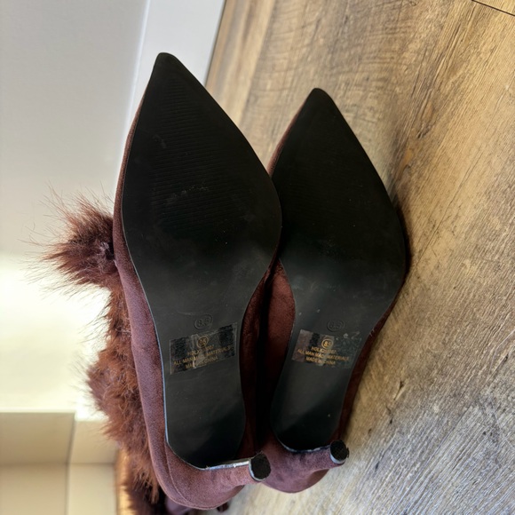 Fashion Nova Brown Faux Fur Pom Pom Heeled Boots - Picture 5 of 12